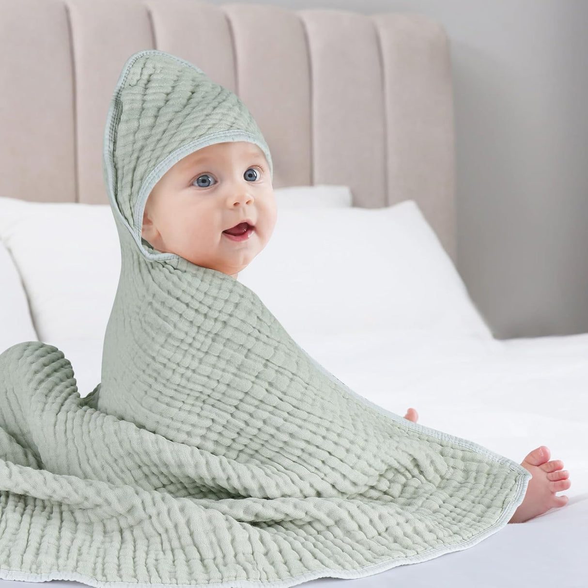 2 Pack Hooded Baby Towels, 100% Muslin Cotton Bath Towel for Babies, Newborn, Infant and Toddler, Absorbent Soft Baby Bath Towel with Hood, Boy and Girl Bath Essentials