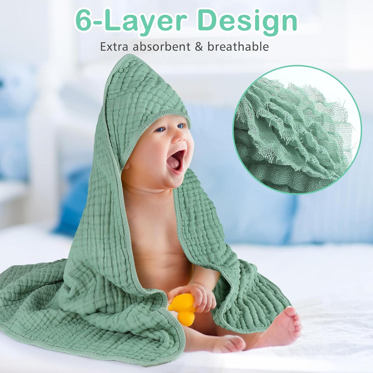 2 Pack Hooded Baby Towels, 100% Muslin Cotton Bath Towel for Babies, Newborn, Infant and Toddler, Absorbent Soft Baby Bath Towel with Hood, Boy and Girl Bath Essentials