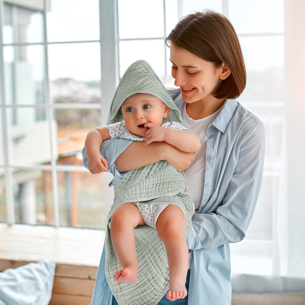 2 Pack Hooded Baby Towels, 100% Muslin Cotton Bath Towel for Babies, Newborn, Infant and Toddler, Absorbent Soft Baby Bath Towel with Hood, Boy and Girl Bath Essentials