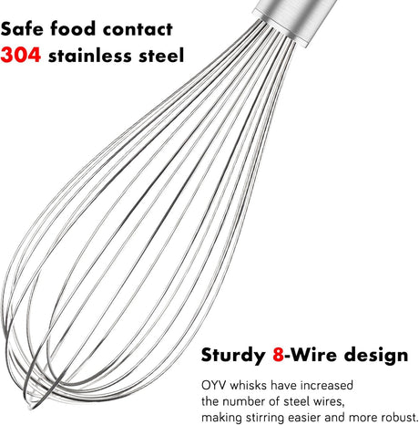 304 Stainless Steel Whisk Set & Wok Spatula, 3 Pack Whisks and Stainless Steel Spatula for Kitchen Cooking, Blending, Beating, Stirring