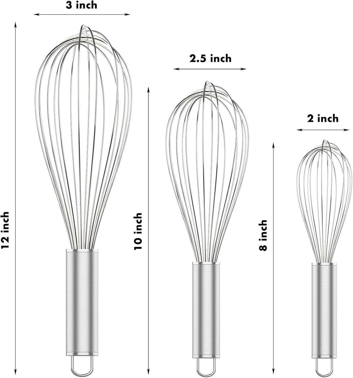304 Stainless Steel Whisk Set & Wok Spatula, 3 Pack Whisks and Stainless Steel Spatula for Kitchen Cooking, Blending, Beating, Stirring
