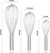 304 Stainless Steel Whisk Set & Wok Spatula, 3 Pack Whisks and Stainless Steel Spatula for Kitchen Cooking, Blending, Beating, Stirring