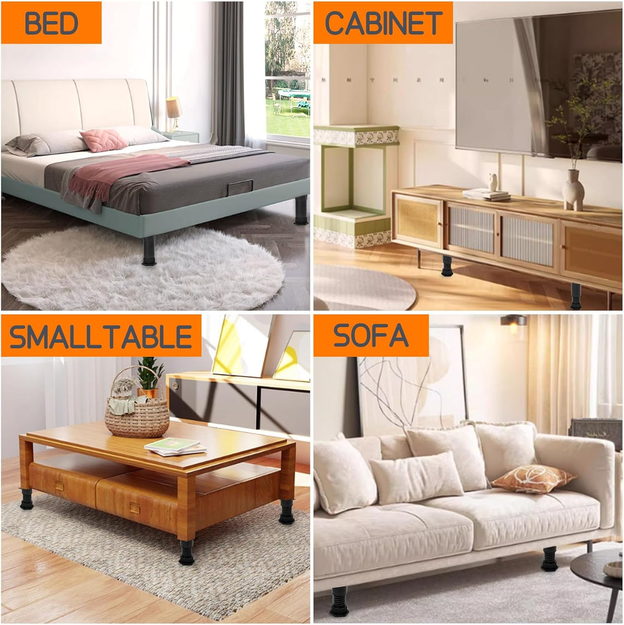 6PCS Bed Frame Support Legs Adjustable (7.75"-13.5") - Heavy Duty for Maximum Stability in Dresser, Table, Chair, Sofa, and Cabinet Furniture