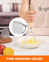Potato Masher with Wooden Handle, Manual Potato Press for Kitchen Tool, Aluminum Alloy Potato Ricer For Fluffy Mashed Potato