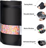 5.5"x7.8" 120pcs Mylar Bags for Food Storage,Smell Proof Bag with Matte Window Resealable Food Storage Bags for Small Business, Stand-up Foil Pouch Packaging Freeze Dried Candy Bag(Black)