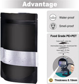 5.5"x7.8" 120pcs Mylar Bags for Food Storage,Smell Proof Bag with Matte Window Resealable Food Storage Bags for Small Business, Stand-up Foil Pouch Packaging Freeze Dried Candy Bag(Black)