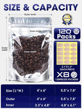 120pcs Stand Up Pouch Bags, 4" x 6" Mylar Bag for Food Storage, Clear Front with Aluminum Foil Back Resealable Food Storage Bags for Small Business Packaging Treat Snack Bag for Self Sealing