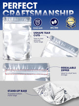 120pcs Stand Up Pouch Bags, 4" x 6" Mylar Bag for Food Storage, Clear Front with Aluminum Foil Back Resealable Food Storage Bags for Small Business Packaging Treat Snack Bag for Self Sealing