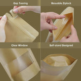 120pcs 4.7"x7.8" Kraft Bags with Window Zipper Lock Stand Up Bulk Pouches Resealable Bags, Smell Proof Mylar Bags for Food Storage, Stand-up Resealable Food Storage Bags with Clear Window