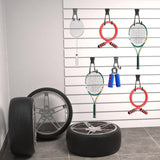 Landhoow 36 Pcs Slatwall Hooks & Hangers 32 Pcs Heavy Duty Slat Wall Hanging Hooks with 4 Pcs Storage Straps Assortment Slatwall Accessories for Storage Garage Wall Organization Garden Home (Black)