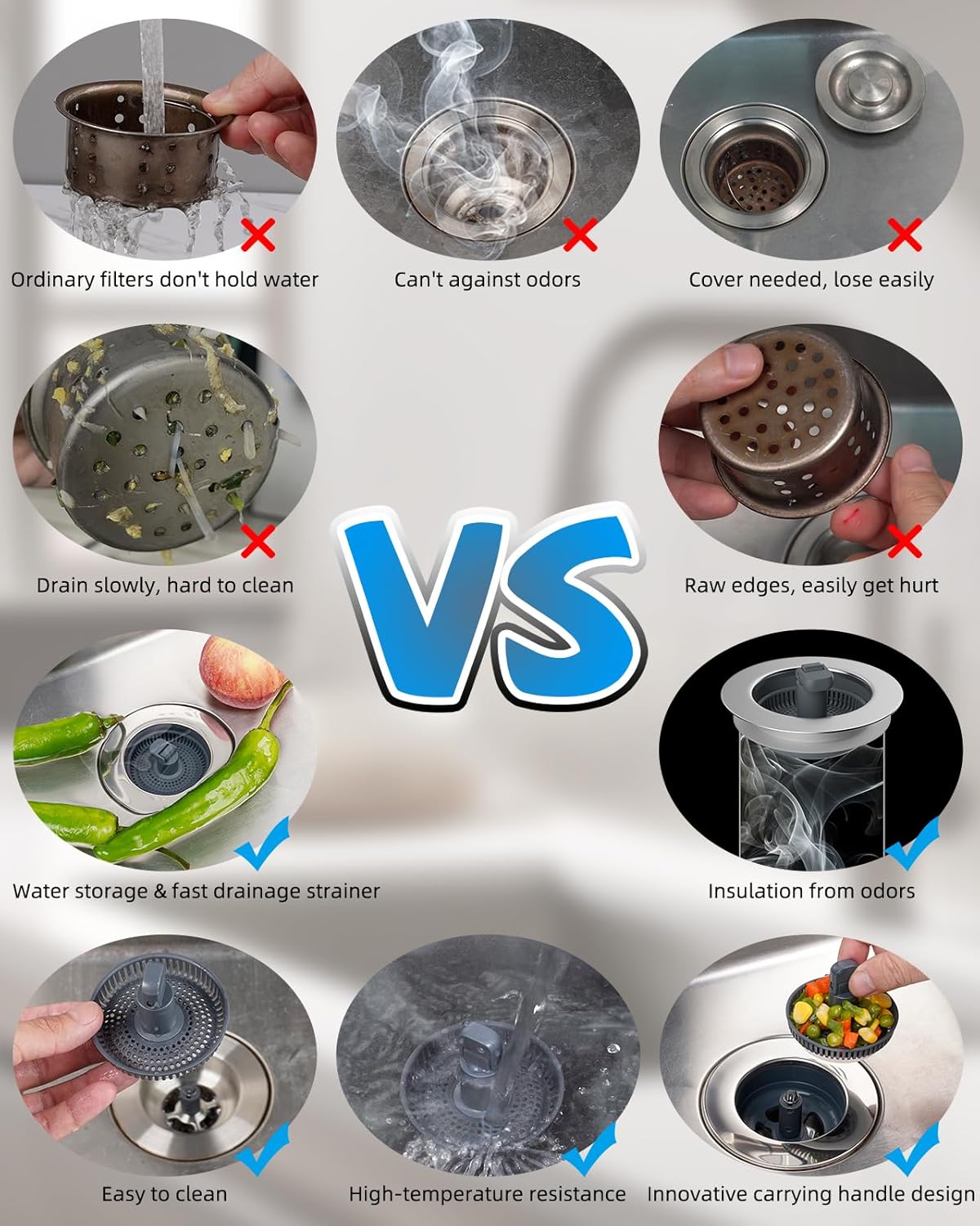 3 in 1 Bathroom & Kitchen Sink Drain Strainer