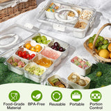 Snackle Box Container, 2 Pack Divided Serving Tray with Lid and Handle, Snack Box Charcuterie Container for Portable Snack Platters, Clear Organizer for Candy, Fruits, Travel, Party, Picnic