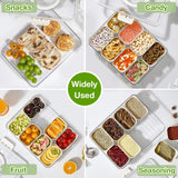 Snackle Box Container, 2 Pack Divided Serving Tray with Lid and Handle, Snack Box Charcuterie Container for Portable Snack Platters, Clear Organizer for Candy, Fruits, Travel, Party, Picnic