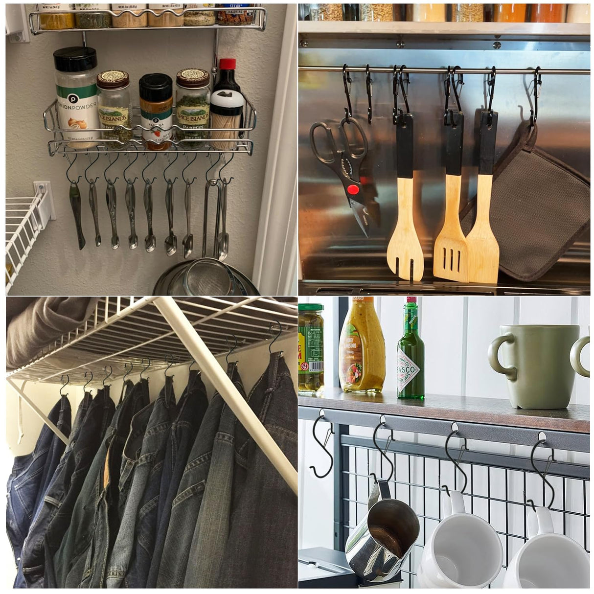 12 Pack Heavy Duty Metal 3.5" S Hooks with Safety Buckle for Hanging Kitchen Utensils/Plants/Pots & Pans/Clothes, Hats