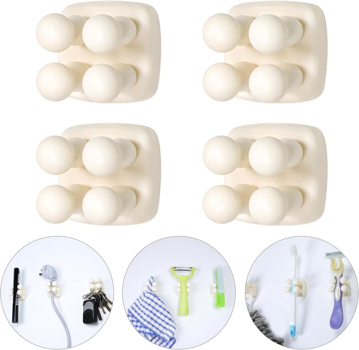 Silicone Toothbrh Holder Multi-Function Hook Waterproof self Adhesive Single Toothbrh Hook Plug Holder for Wall for Hanging Bathroom Kitchen Living Room Office (Square-Cream)