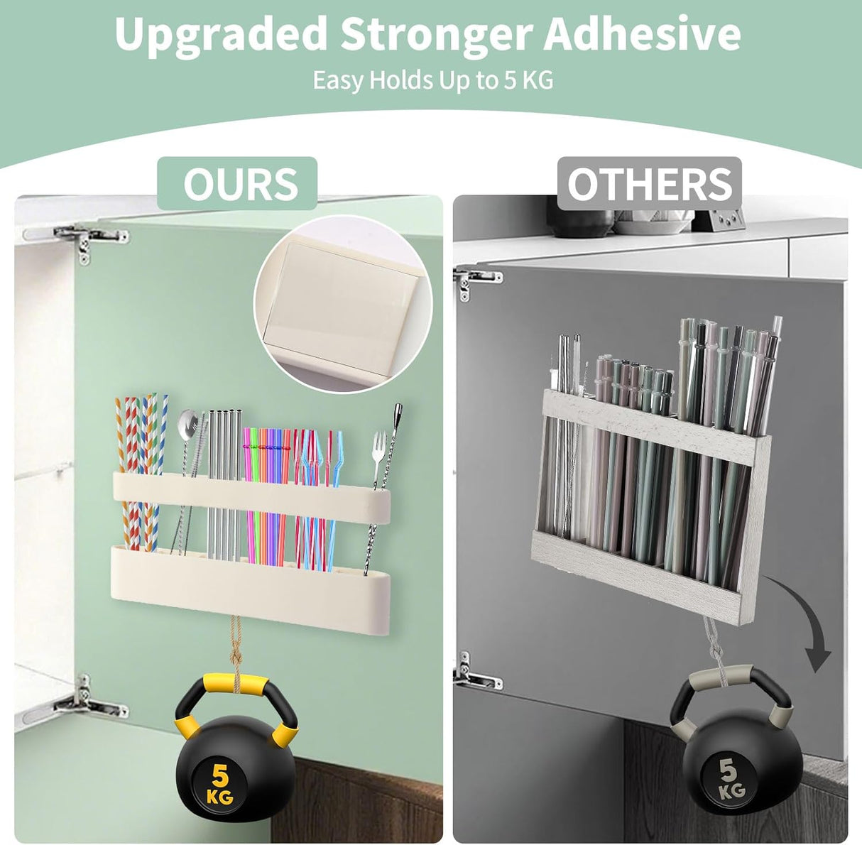 9.6'' Large Silicone Straw Holder for Cabinet Door, Space-Saving Straw Organizer Container with Adhesive Tape, Stylish Kitchen Organizers and Storage Accessories for Cabinet, Cupboard, Counter, RVs