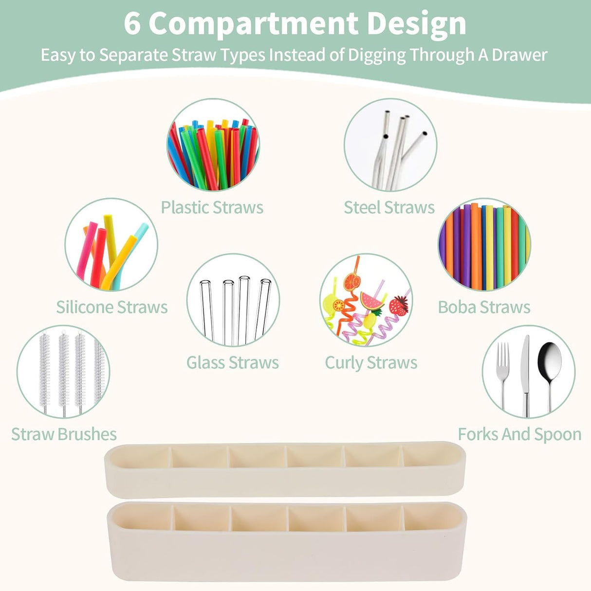 9.6'' Large Silicone Straw Holder for Cabinet Door, Space-Saving Straw Organizer Container with Adhesive Tape, Stylish Kitchen Organizers and Storage Accessories for Cabinet, Cupboard, Counter, RVs