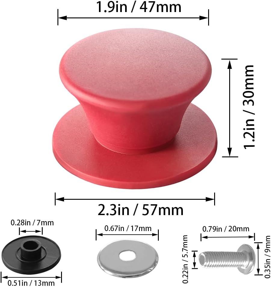 Universal Pot Pan Lids Replacement Knob, Silicone Heat Resistant Pan Cover Holding Handles BPA Free Dishwasher Safe Fits Skillets and Kitchen Cookware (Pack of Two-Red)