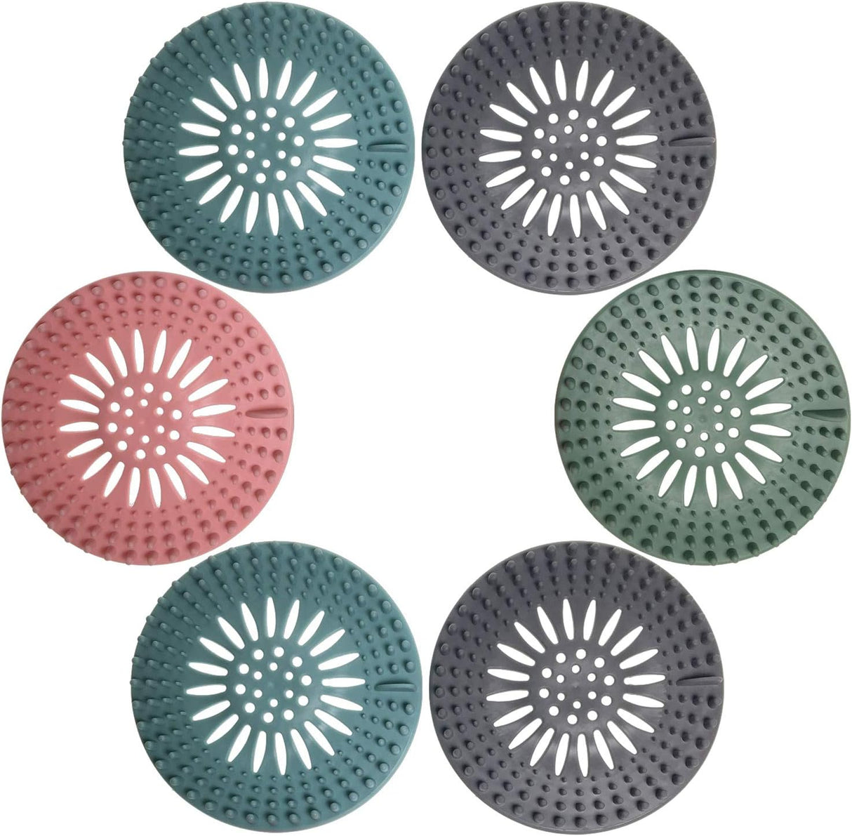 Shower Hair Drain Catcher Bathtub Silicon Tub Hair Catcher Universal Drain Stopper Bathtub Hair Catcher for Drain Bathroom Bathtub Kitchen Tub (Mix Colors, 6 Pack)