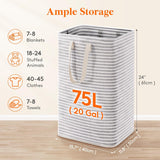 75L Large Collapsible Laundry Hamper, Tall Foldable Dirty Clothes Baskets Waterproof, Freestanding Design with Easy Carry Handles in Dorm Bedroom Bathroom College, Grey