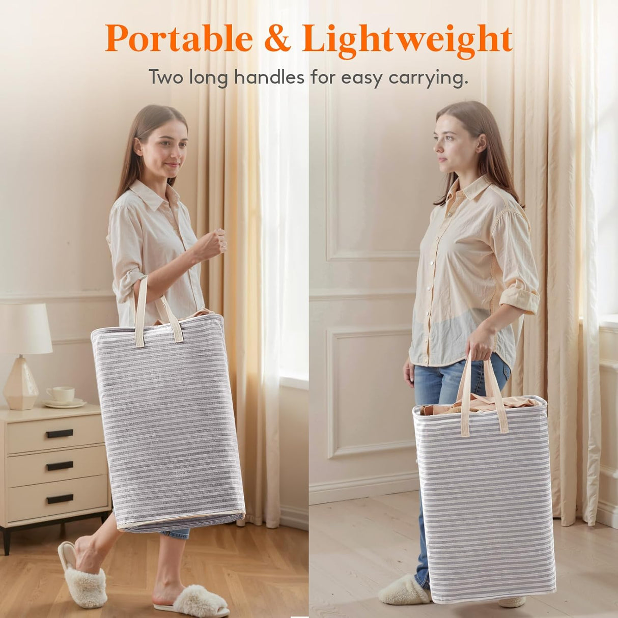 75L Large Collapsible Laundry Hamper, Tall Foldable Dirty Clothes Baskets Waterproof, Freestanding Design with Easy Carry Handles in Dorm Bedroom Bathroom College, Grey