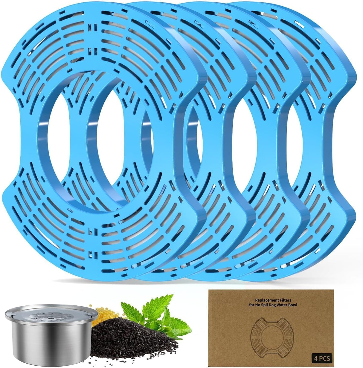 4 Pcs Stainless Steel Dog Water Bowl Filters - Activated Carbon Replacement Filters for No Spill Dog Water Bowl