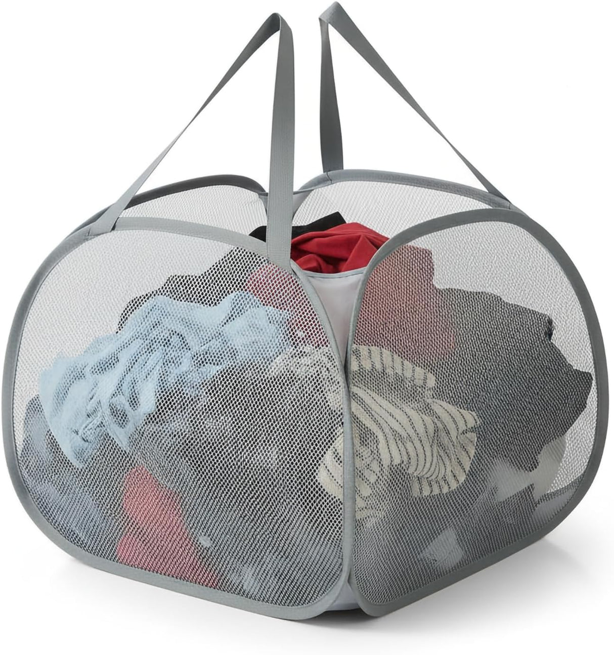 Kimmama Collapsible Mesh Laundry Basket, Foldable Pop Up Laundry Hamper with Side Pocket, Removable Clothes Storage Bin with Handle for Laundry Room, College Drom, Bathroom, Kid Room, Travel, 95L