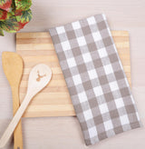 AMOUR INFINI Kitchen Towels Set of 4 Buffalo Checks Beige/White Kitchen Towels 28x20 Inches 100% Cotton Highly Absorbent Kitchen Towels Premium Quality Ultra Soft Mitered Corners KitchenTowels