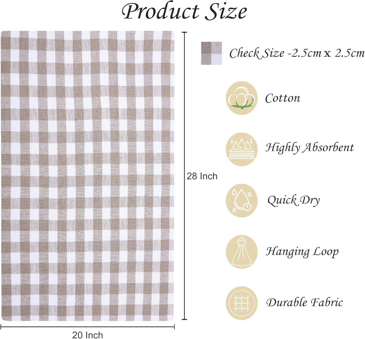 AMOUR INFINI Kitchen Towels Set of 4 Buffalo Checks Beige/White Kitchen Towels 28x20 Inches 100% Cotton Highly Absorbent Kitchen Towels Premium Quality Ultra Soft Mitered Corners KitchenTowels