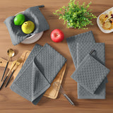 Homaxy 100% Cotton Terry Kitchen Towels(15" x 25", 6 Pack), Soft and Super Absorbent Dish Towels and 100% Cotton Kitchen Towels and Dishcloths Set(12 x 12 & 15 x 25 Inches, Set of 8 Bulk)