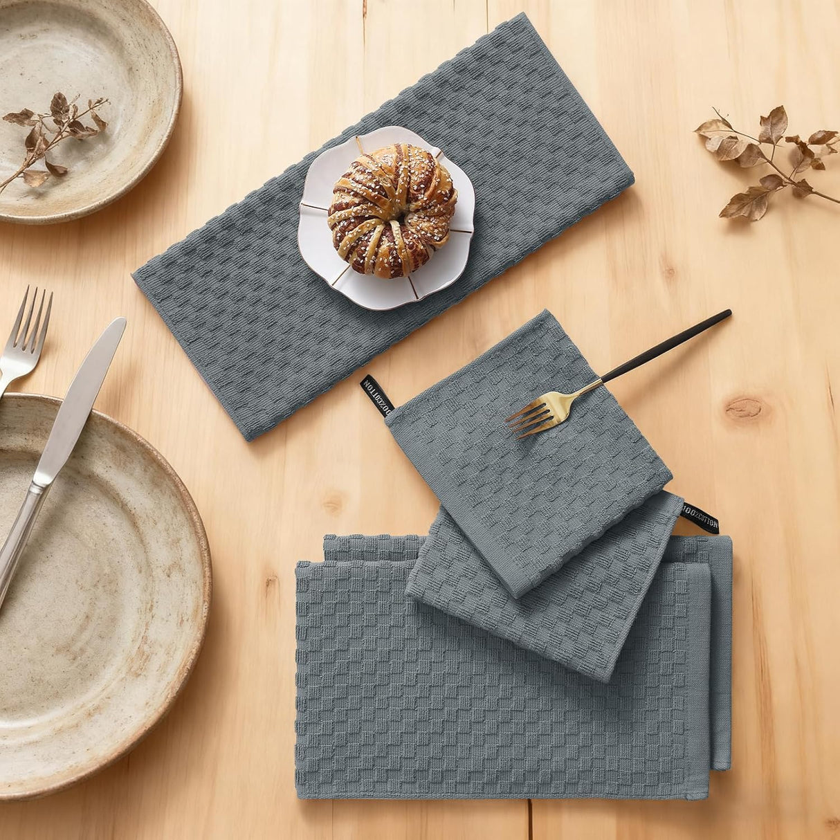 Homaxy 100% Cotton Terry Kitchen Towels(15" x 25", 6 Pack), Soft and Super Absorbent Dish Towels and 100% Cotton Kitchen Towels and Dishcloths Set(12 x 12 & 15 x 25 Inches, Set of 8 Bulk)