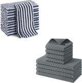 Homaxy 12 Pack Kitchen Dish Cloths(10 x 10 inches, Dark Grey), Ultra Soft and Absorbent Dish Towels and 100% Cotton Kitchen Towels and Dishcloths Set(12 x 12 & 15 x 25 Inches, Set of 8 Bulk)