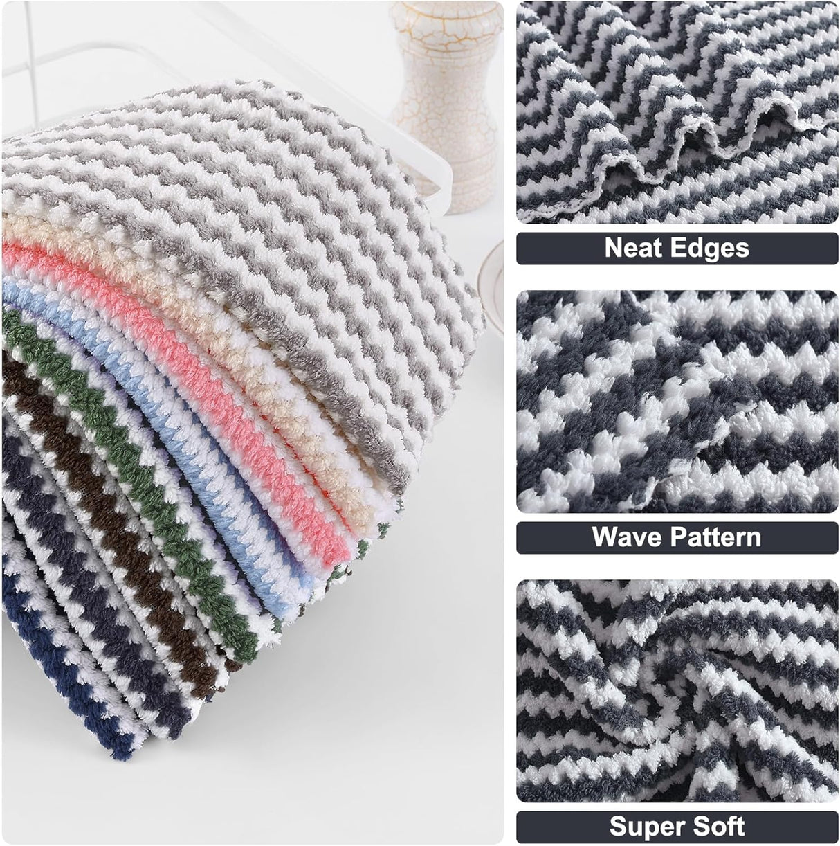 Homaxy 12 Pack Kitchen Dish Cloths(10 x 10 inches, Dark Grey), Ultra Soft and Absorbent Dish Towels and 100% Cotton Kitchen Towels and Dishcloths Set(12 x 12 & 15 x 25 Inches, Set of 8 Bulk)