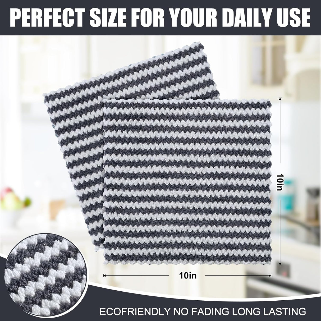 Homaxy 12 Pack Kitchen Dish Cloths(10 x 10 inches, Dark Grey), Ultra Soft and Absorbent Dish Towels and 100% Cotton Kitchen Towels and Dishcloths Set(12 x 12 & 15 x 25 Inches, Set of 8 Bulk)