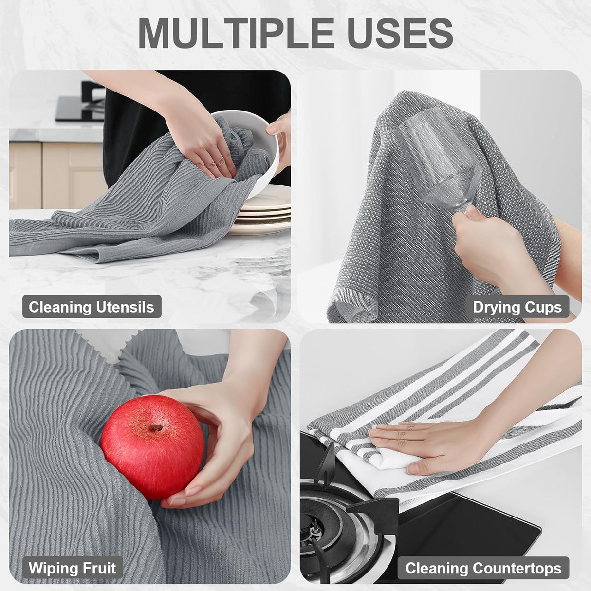 Homaxy Premium Kitchen Towels(18”x 28”, 6 Pack), Large Cotton 380 GSM Kitchen Hand Towels and 100% Cotton Kitchen Towels and Dishcloths Set(12 x 12 & 15 x 25 Inches, Set of 8 Bulk)
