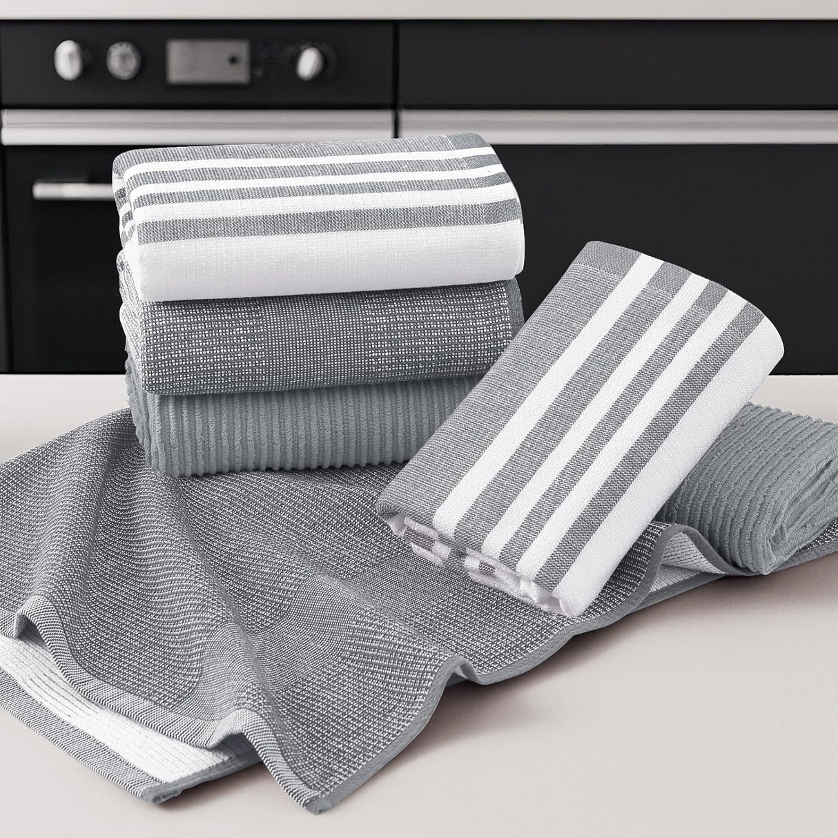 Homaxy Premium Kitchen Towels(18”x 28”, 6 Pack), Large Cotton 380 GSM Kitchen Hand Towels and 100% Cotton Kitchen Towels and Dishcloths Set(12 x 12 & 15 x 25 Inches, Set of 8 Bulk)