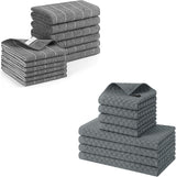Homaxy Microfiber Kitchen Towels and Dishcloths Set, 12 Pack Soft and Absorbent Dish Hand Towels Bulk and 100% Cotton Kitchen Towels and Dishcloths Set(12 x 12 & 15 x 25 Inches, Set of 8 Bulk)