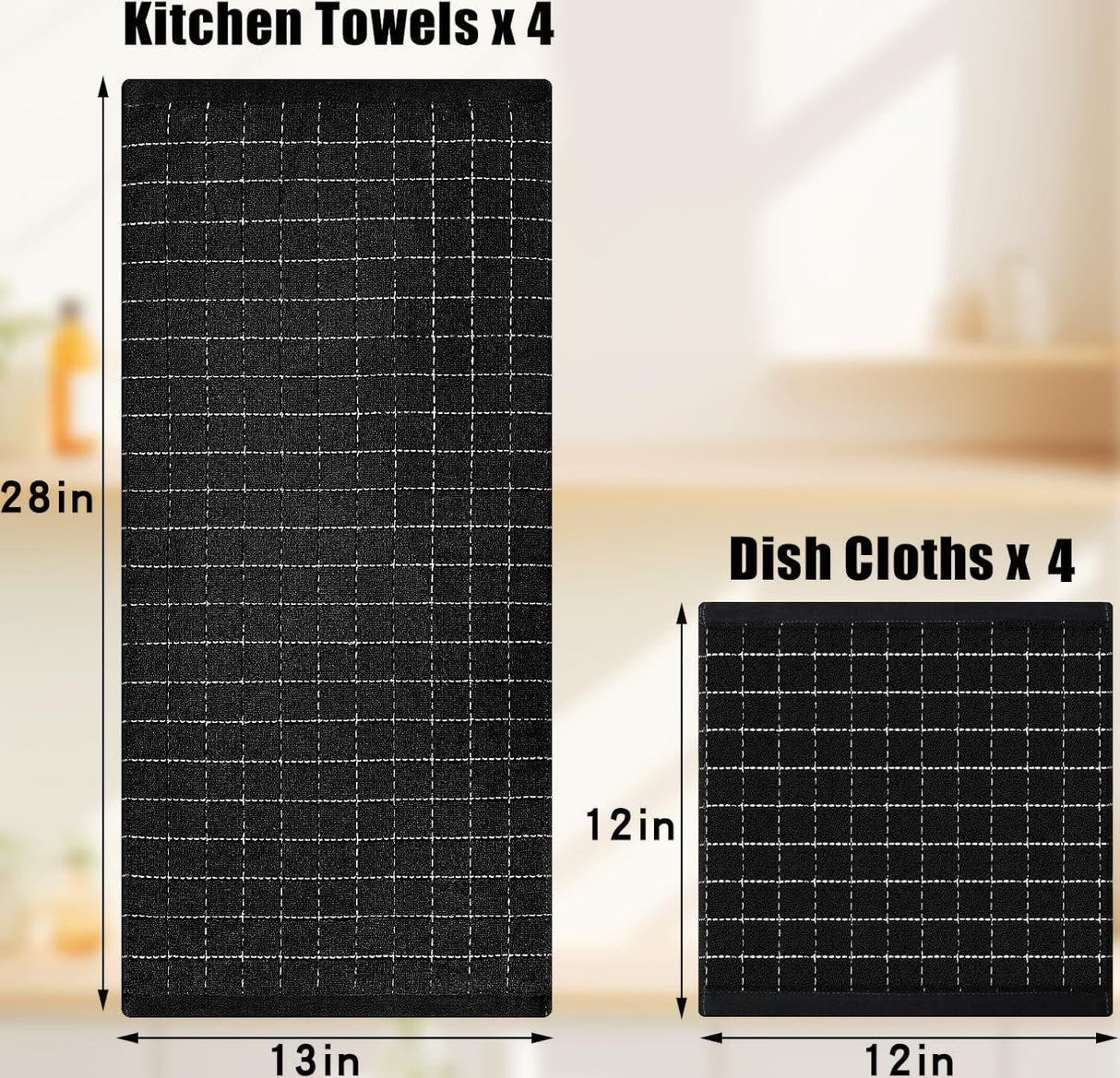Homaxy Kitchen Towels and Dishcloths Set, 12 x 12 and 13 x 28 Inches, Set of 8 Bulk Cotton Terry Kitchen Towels Set and 100% Cotton Kitchen Towels and Dishcloths Set(12 x 12 & 15 x 25 Inches)