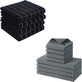 Homaxy 100% Cotton Terry Kitchen Towels(Black, 13 x 28 inches), Soft and Super Absorbent Dish Towels and Kitchen Towels and Dishcloths Set(12 x 12 & 15 x 25 Inches, Set of 8 Bulk)
