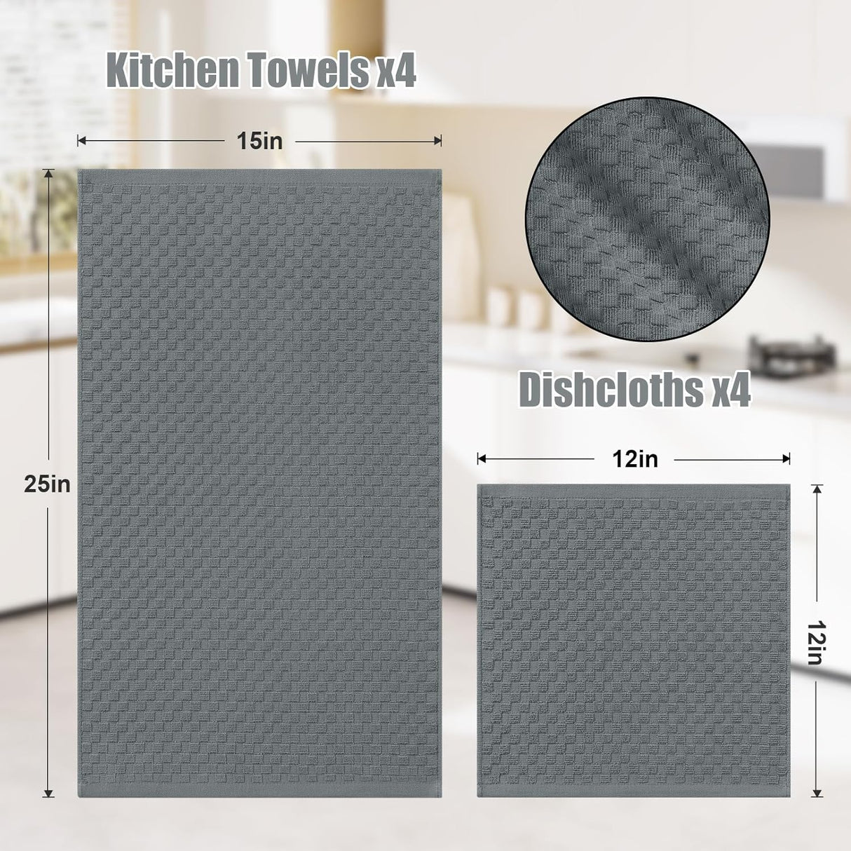 Homaxy 100% Cotton Terry Kitchen Towels(Black, 13 x 28 inches), Soft and Super Absorbent Dish Towels and Kitchen Towels and Dishcloths Set(12 x 12 & 15 x 25 Inches, Set of 8 Bulk)