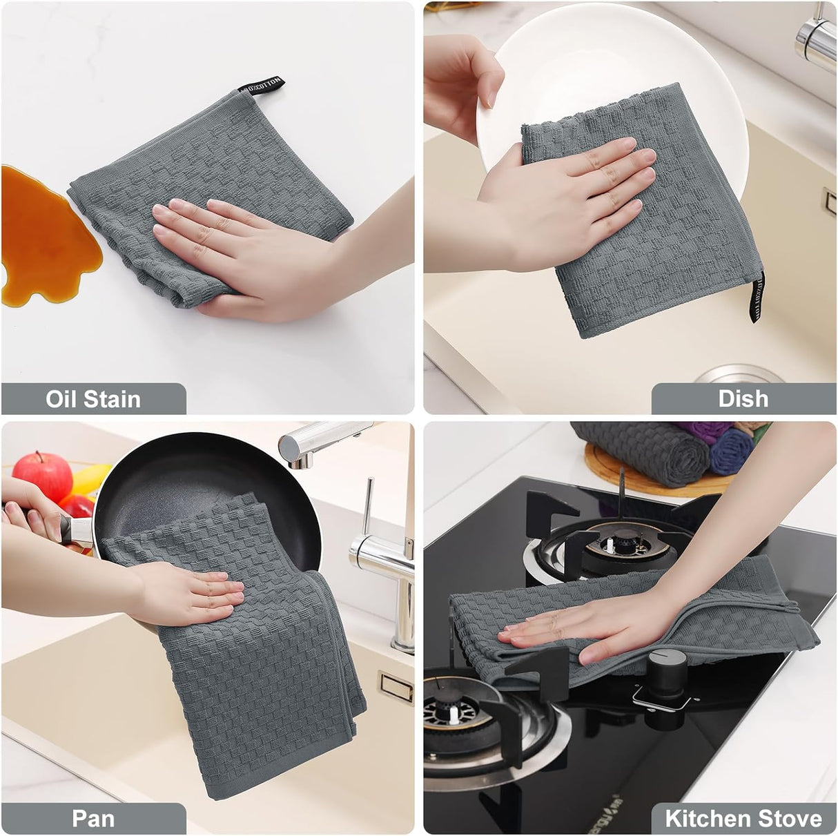 Homaxy 100% Cotton Waffle Weave Kitchen Dish Cloths, Ultra Soft Absorbent Quick Drying Dish Towels and 100% Cotton Kitchen Towels and Dishcloths Set(12 x 12 & 15 x 25 Inches, Set of 8 Bulk)