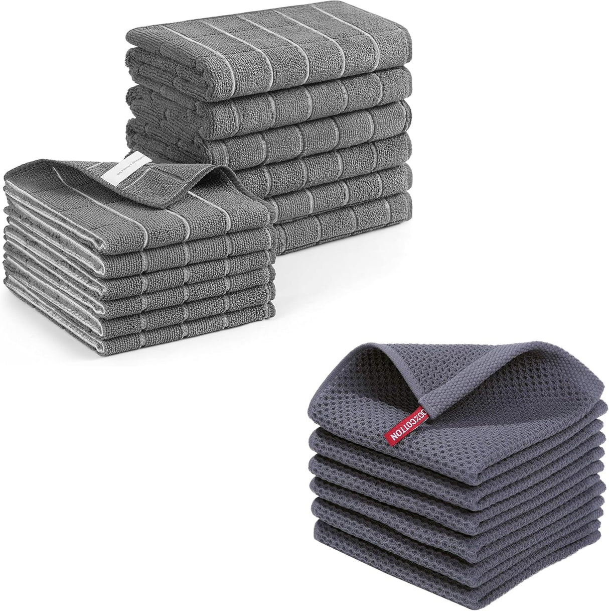 Homaxy Microfiber Kitchen Towels and Dishcloths Set 28 x 16 Inch & 12 x 12 Inch with 100% Cotton Waffle Weave Kitchen Dish Cloths 12 x 12 Inches