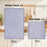 Homaxy 100% Cotton Terry Kitchen Towels(13 x 28 inches, 4 Pack, Black), Kitchen Towels and Dishcloths Set (16 x 25 and 12 x 12 Inches, 8 Pack, Blue/Yellow/Red/Green)