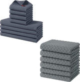 Homaxy 100% Cotton Kitchen Towels and Dishcloths Set, 12 x 12 Inches and 13 x 28 Inches, Set of 8 Bulk Kitchen Towels Set and Terry Kitchen Towels(15" x 25", 6 Pack, Dark Grey)