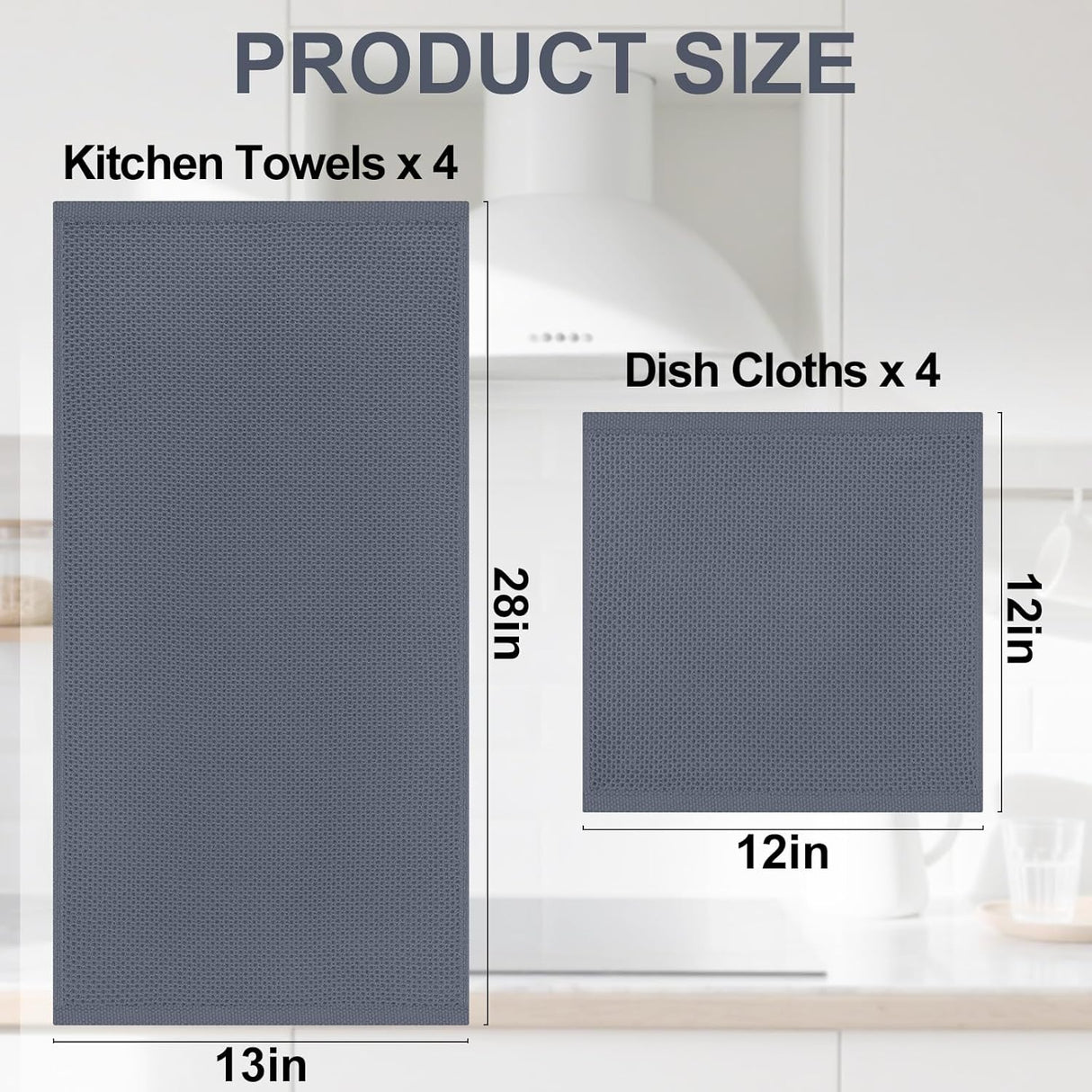 Homaxy 100% Cotton Kitchen Towels and Dishcloths Set, 12 x 12 Inches and 13 x 28 Inches, Set of 8 Bulk Kitchen Towels Set and Terry Kitchen Towels(15" x 25", 6 Pack, Dark Grey)