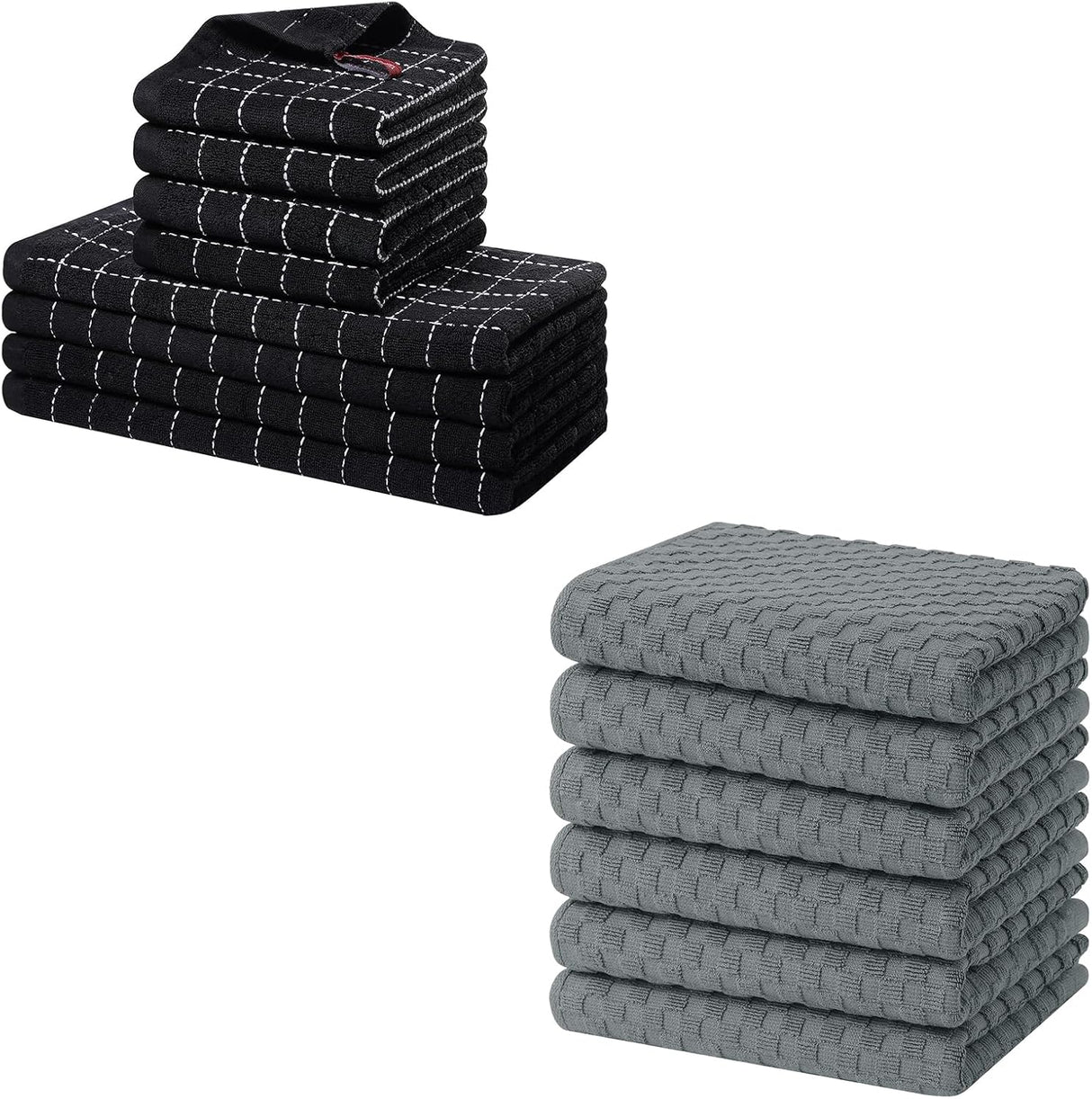 Homaxy Kitchen Towels and Dishcloths Set, 12 x 12 and 13 x 28 Inches, Set of 8 Bulk Cotton Terry Kitchen Towels Set and Terry Kitchen Towels(15" x 25", 6 Pack, Dark Grey)