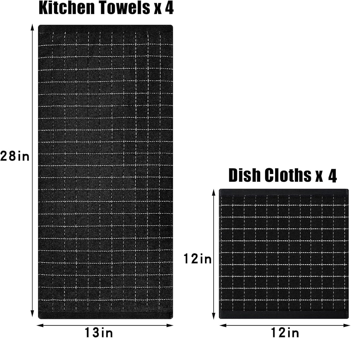 Homaxy Kitchen Towels and Dishcloths Set, 12 x 12 and 13 x 28 Inches, Set of 8 Bulk Cotton Terry Kitchen Towels Set and Terry Kitchen Towels(15" x 25", 6 Pack, Dark Grey)