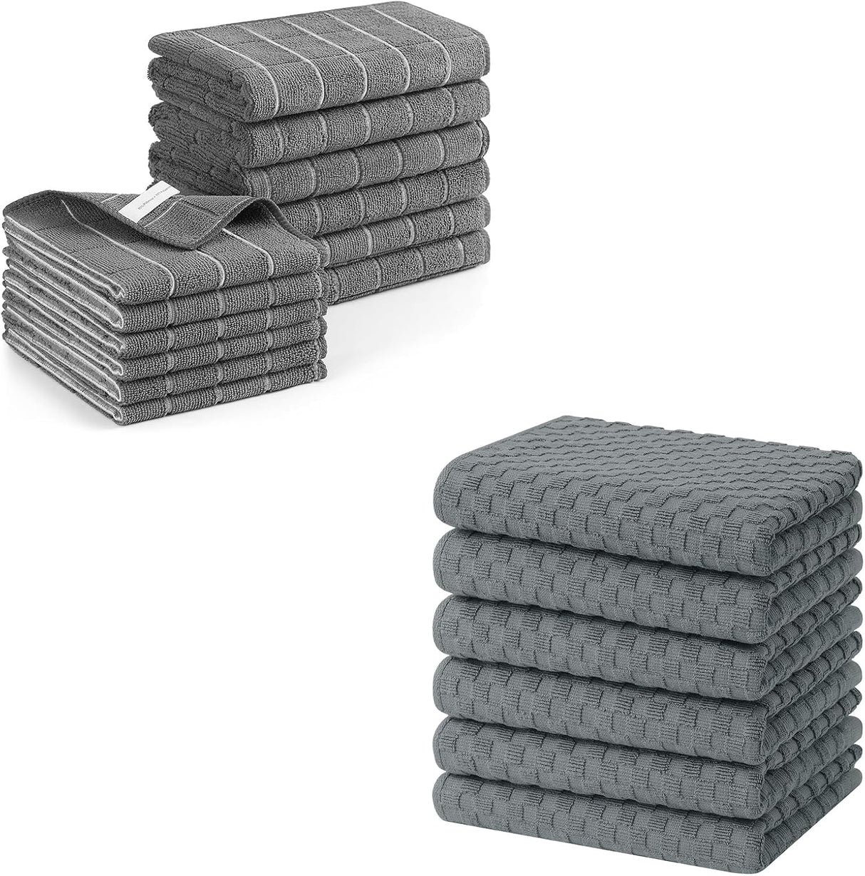 Homaxy Microfiber Kitchen Towels and Dishcloths Set, 12 Pack Soft and Absorbent Dish Hand Towels Bulk, 28 x 16 Inch & 12 x 12 Inch and Terry Kitchen Towels(15" x 25", 6 Pack, Dark Grey)