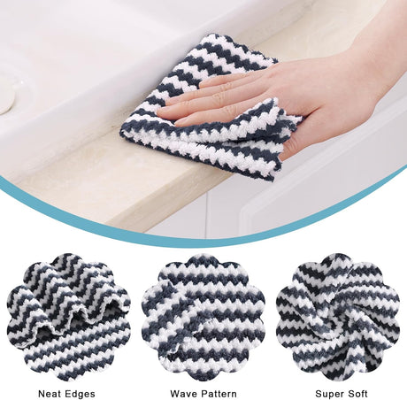 Homaxy 12 Pack Kitchen Dish Cloths(10 x 10 inches, Dark Grey), Reusable Fast Drying Microfiber Cleaning Cloth and Terry Kitchen Towels(15" x 25", 6 Pack, Dark Grey)