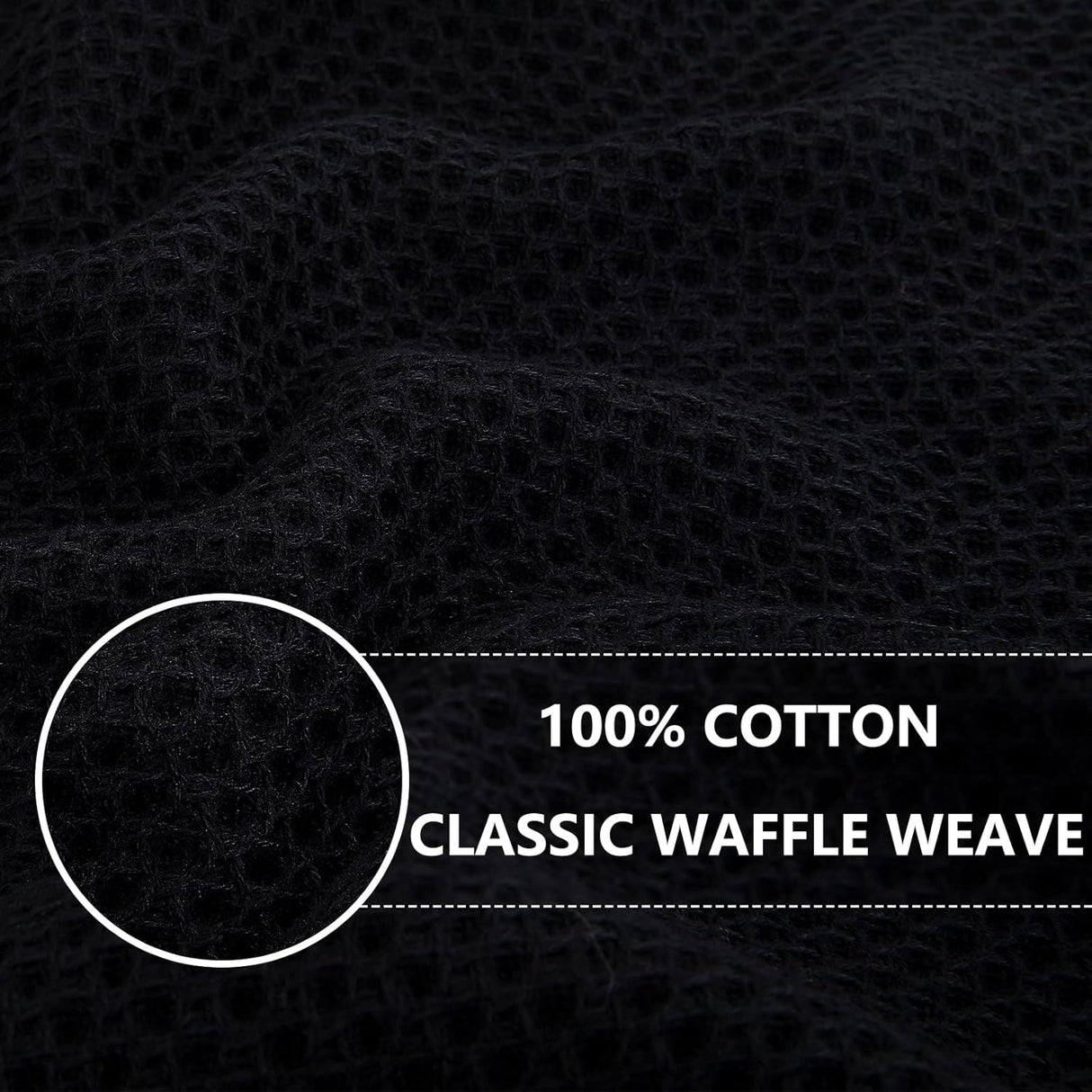 Homaxy 100% Cotton Waffle Weave Kitchen Dish Cloths, 12x12 Inches, 6-Pack, Black Kitchen Towels and Dishcloths Set, Black & Grey